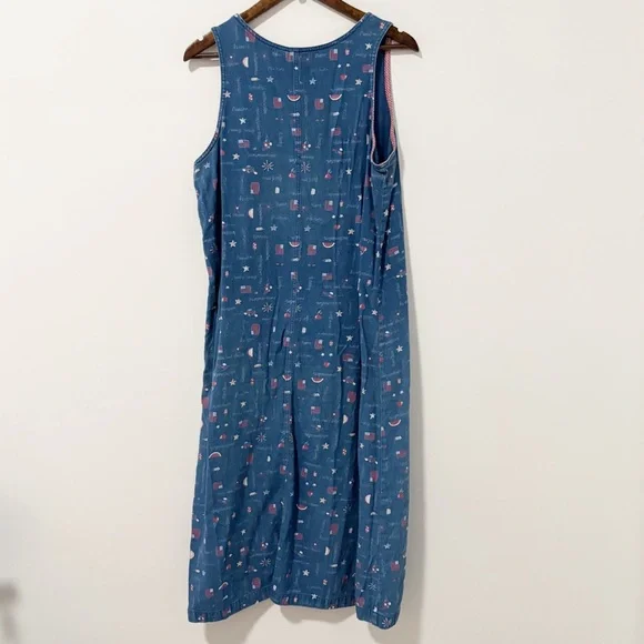 Vintage Koret Blue Sleeveless Midi Dress Womens Large July 4th Americana Novelty - Picture 8 of 8